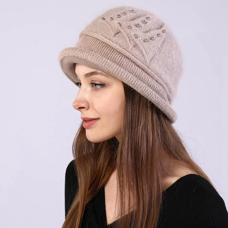 Теплый капюшон крючком шапка шарф с кроликом мягкая Кепка шляпа женский вязаный головной убор утепленная шапка подарок для женщин