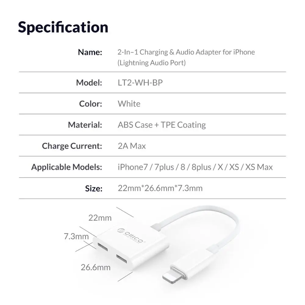 Разветвитель для наушников ORICO адаптер iphone 8 Plus Lighting Jack адаптеры Конвертеры