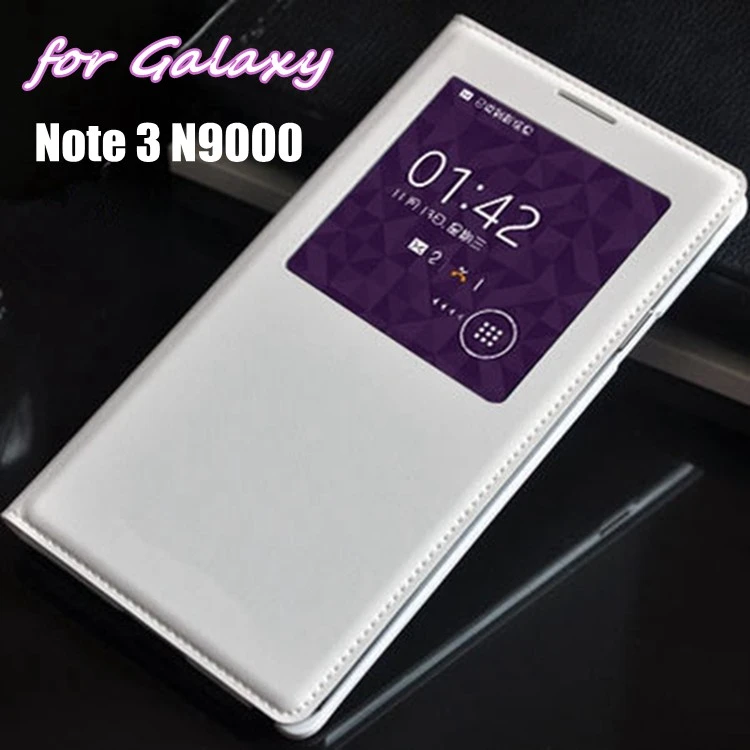 Auto Sleep Wake Flip Cover Smart Touch View Shell With Chip Original Leather Case For Samsung Galaxy Note 3 Note3 N9000 N9005 cute samsung phone case