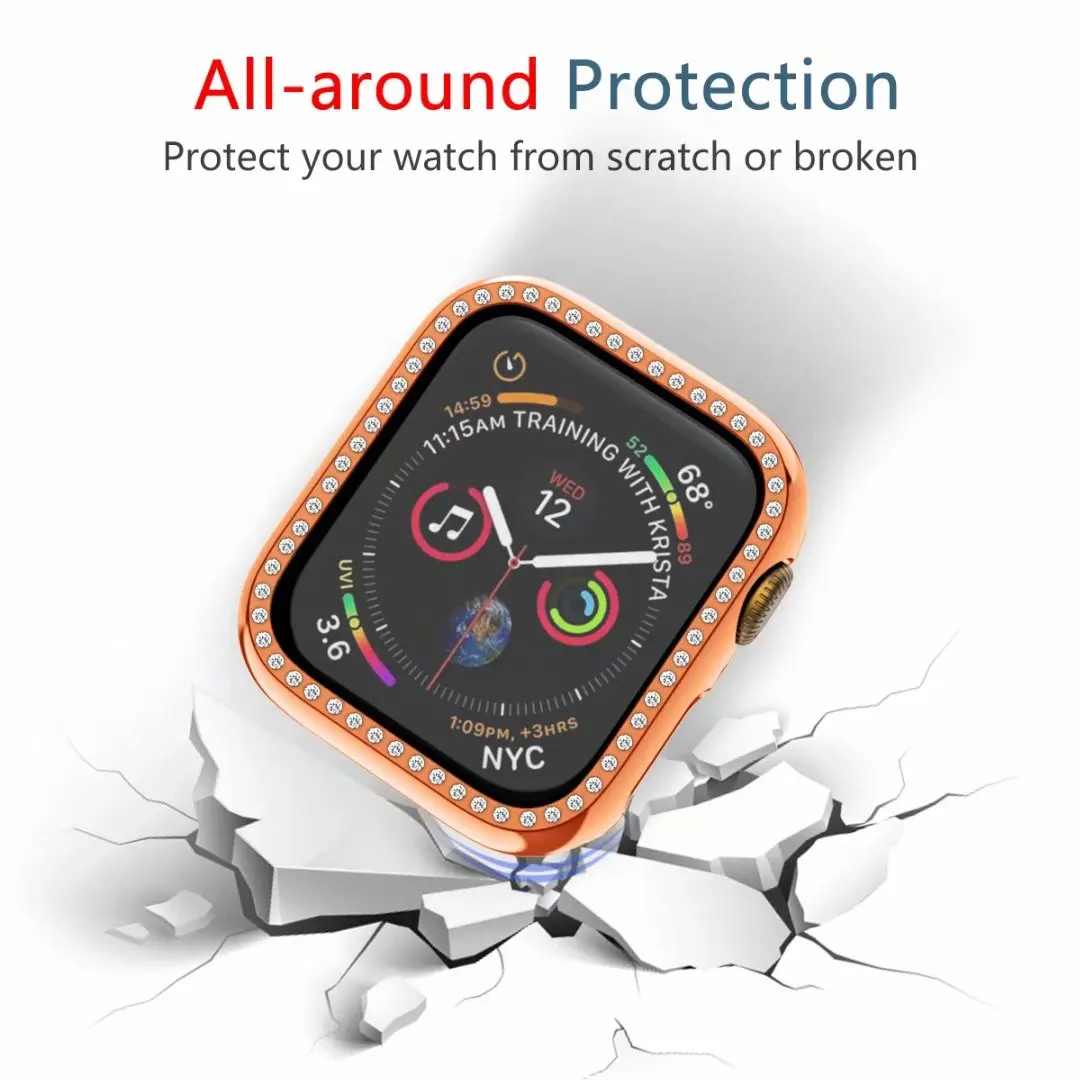 Жесткий чехол из поликарбоната для Apple Watch 4, 5, 40 мм, 44 мм, блестящая Алмазная рамка, защитный бампер для iWatch серии 3, 2, 1, 38 мм, 42 мм, оболочка