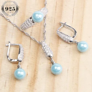

Pearls Jewelry Sets Bridal Earrings For Women 925 Sterling Silver Wedding Jewelry With Pearl Zircon Ring Pendant Necklace Set