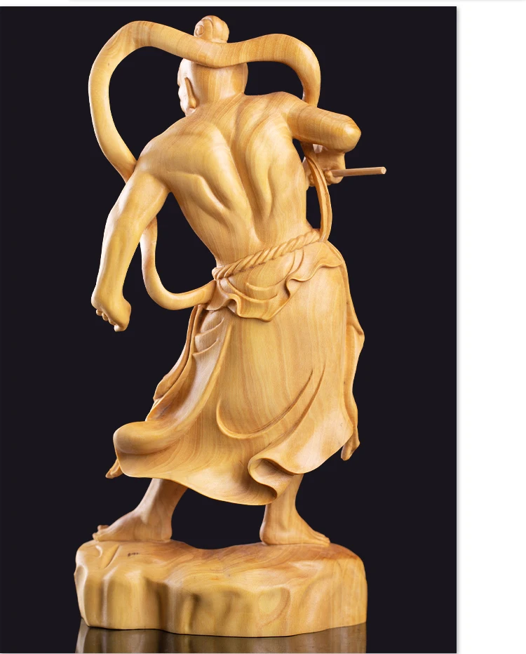 2PCS 20cm Door God Wood Buddha Statue Chinese Heng Ha Two God Boxwood Feng Shui Wood Sculpture Home Decor