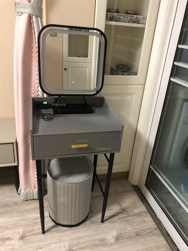 Description Picture 4 of itemNordic Wood Dressing Table for Bedroom Furniture Small Apartment Dressers Ins Light Luxury Mini Vanity Desk with Light Mirror