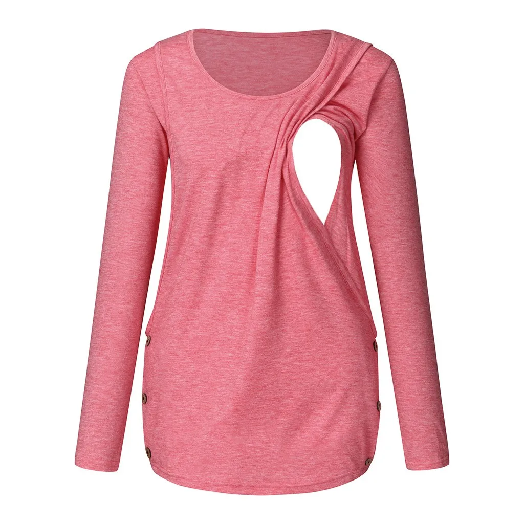 

2019 Nursing Top Women's Maternity Long Sleeve Side Button Tunic Nursing Tops For Breastfeeding Ropa Lactancia Pregnancy T Shirt