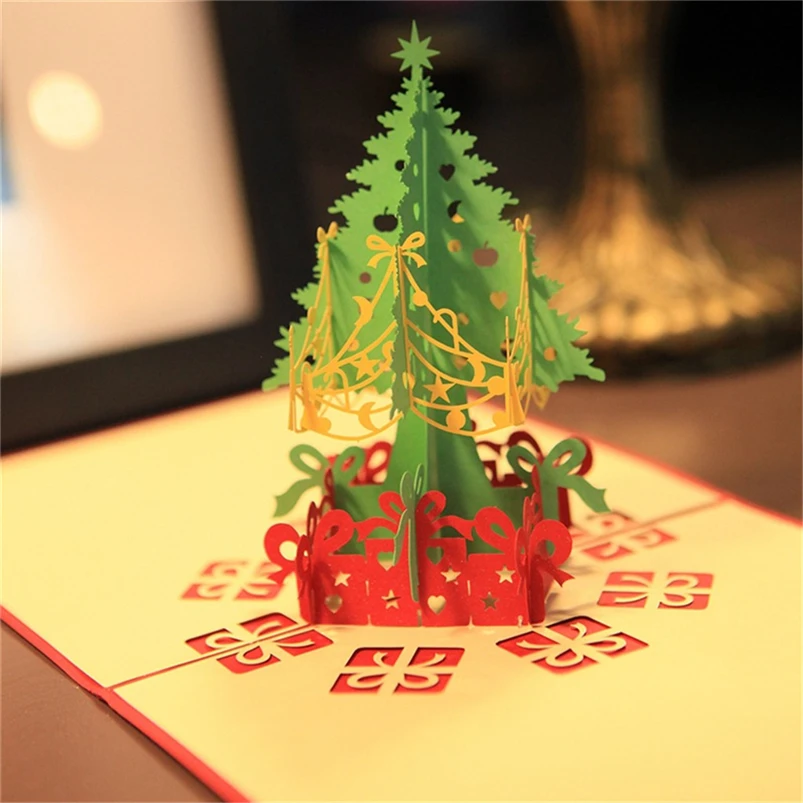 Merry Christmas 3D Up Card Christmas Tree Greeting Cards Baby New Year Gift Holiday Happy New Hot Cards Navidad 40OCT702