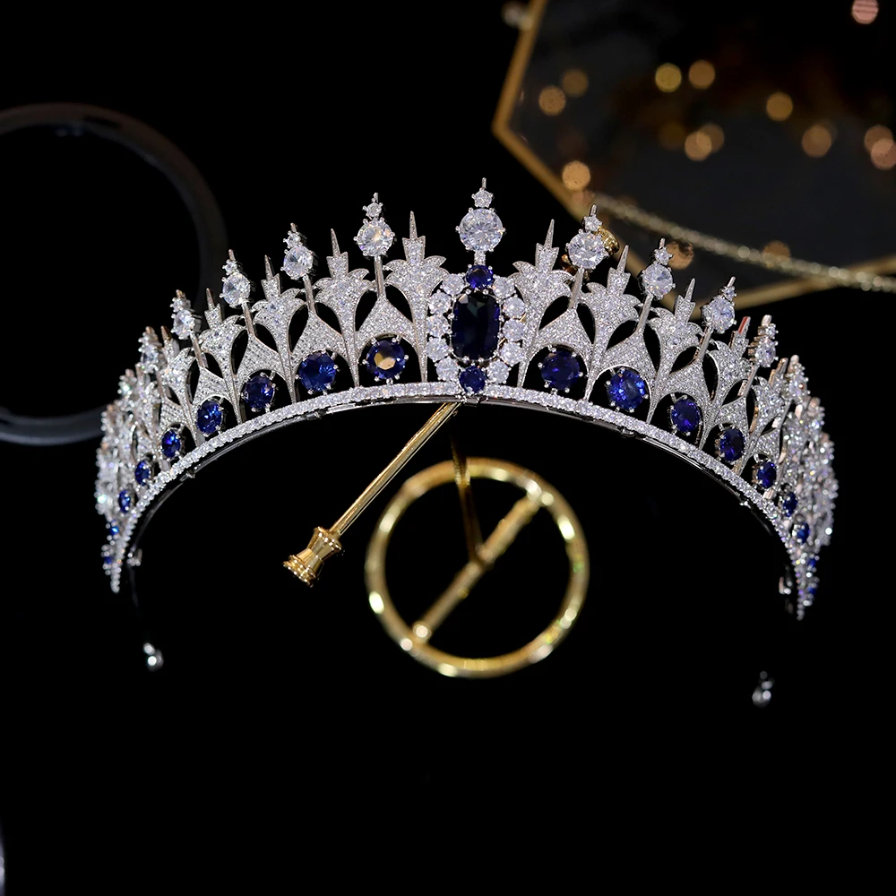 Unique style blue zirconia crown European bridal crown wedding hair ornament headdress crown and Tiaras wedding accessories