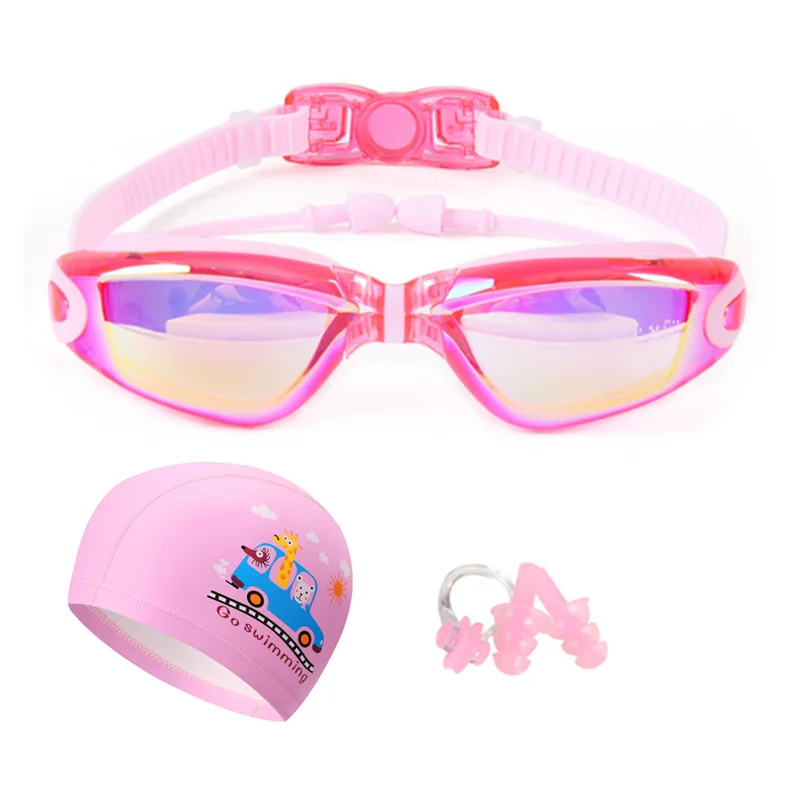 Cartoon Kids Swimming Goggles With Ears Plug Swim Cap Set Boys Girls Anti Fog Silicone for Children Swim Eyewear Pool Glasses 2