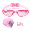 Cartoon Kids Swimming Goggles With Ears Plug Swim Cap Set Boys Girls Anti Fog Silicone for Children Swim Eyewear Pool Glasses 2