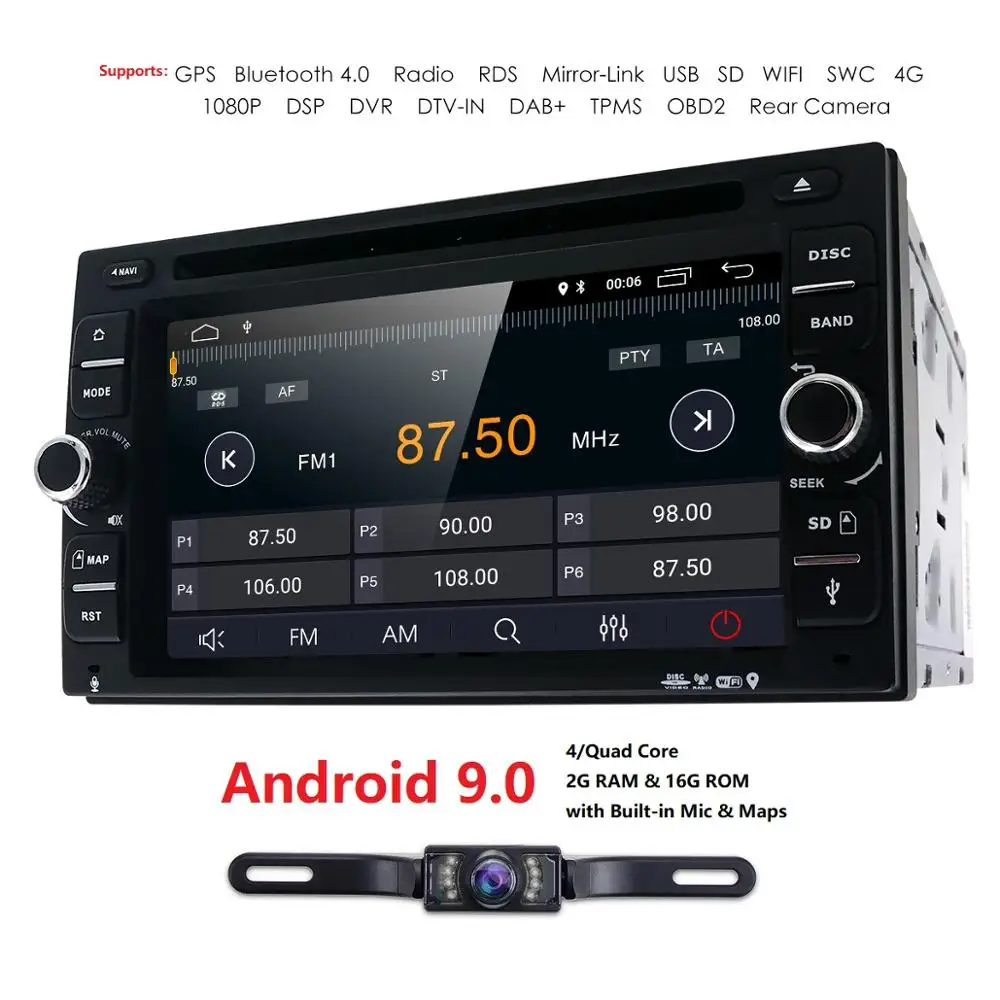 Excellent Quad Core Android 9.0Car dvd Multimedia player universal video 2din audio for nissan xtrail Qashqai juke 2G+16G gps navigation 2