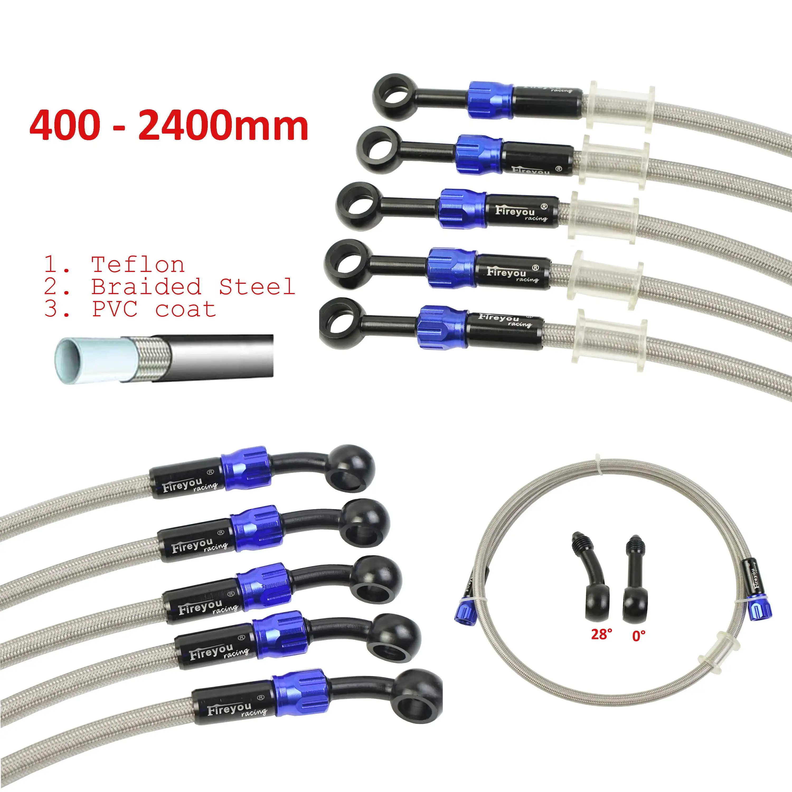 AN3 Braided Steel Hose Motorcycle Dirt Bike Brake Oil Line Quick Release Banjo Motorbike Braided