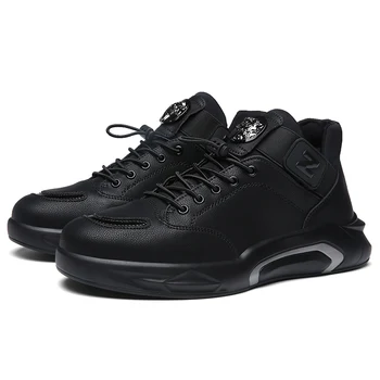 

2020 Spring/Autumn Men Youth Casual Footwear Black Elastic Band Mens Shoes Casual Pu Leather Casual Sneakers Man Size 38-45