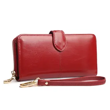 

2020 New Women Oil Wax Leather Wallet Female Purses Big Capacity Hasp Zipper Purse Ladies Long Wristlet Clutch Coin Card Holders