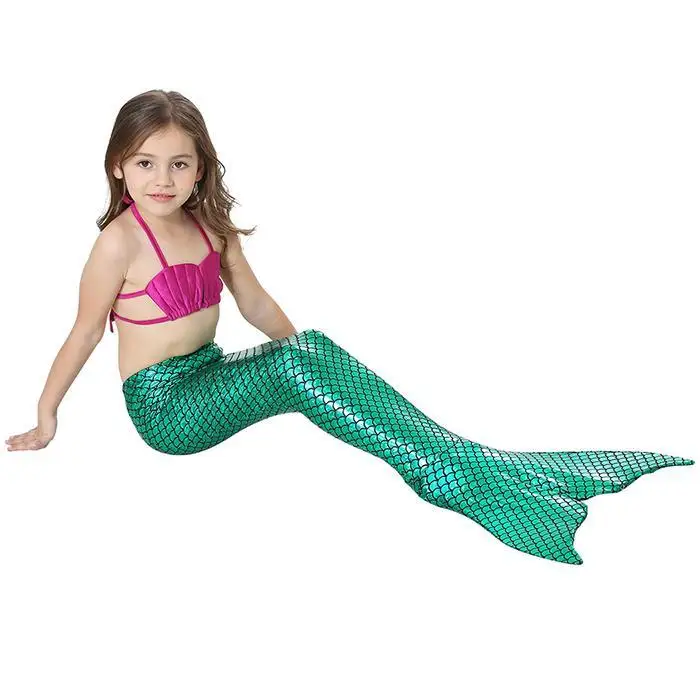 Kids Girls Halter Neck Spaghetti Strap Mermaid Tail Summer Cosplay, Beach Cosplay Swimsuit Children Set