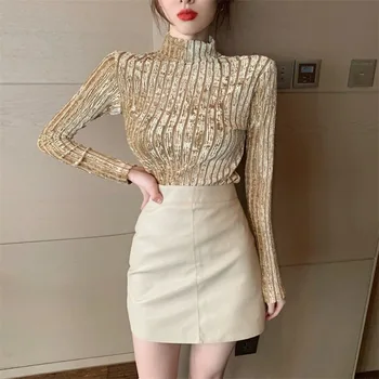 

Basic Sweater Shirt at Corduroy Quality Three Colors Available Strip Pattern Turtle Neck Long Sleeves Elastic Fit For Body