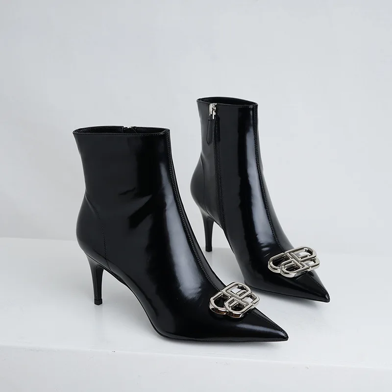 

Sharp High 2020 Genuine Leather Both B Fine. With In Tube Side Zipper Skinny Short Boots Woman