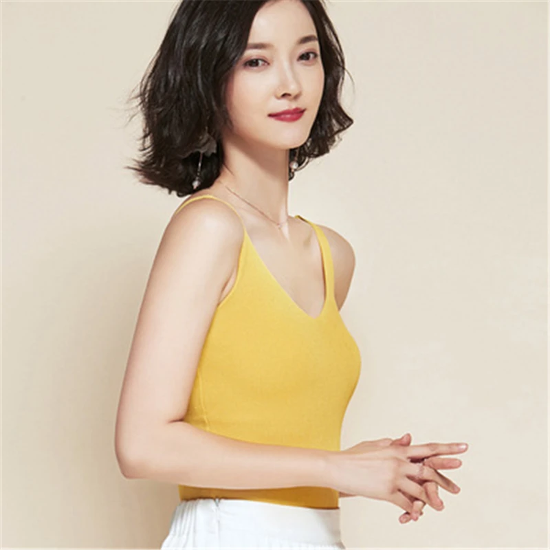 Весна и лето сексуальный камзол женский корейский вариант большого размера Женский Повседневный тонкий жилет джемпер - Цвет: Цвет: желтый