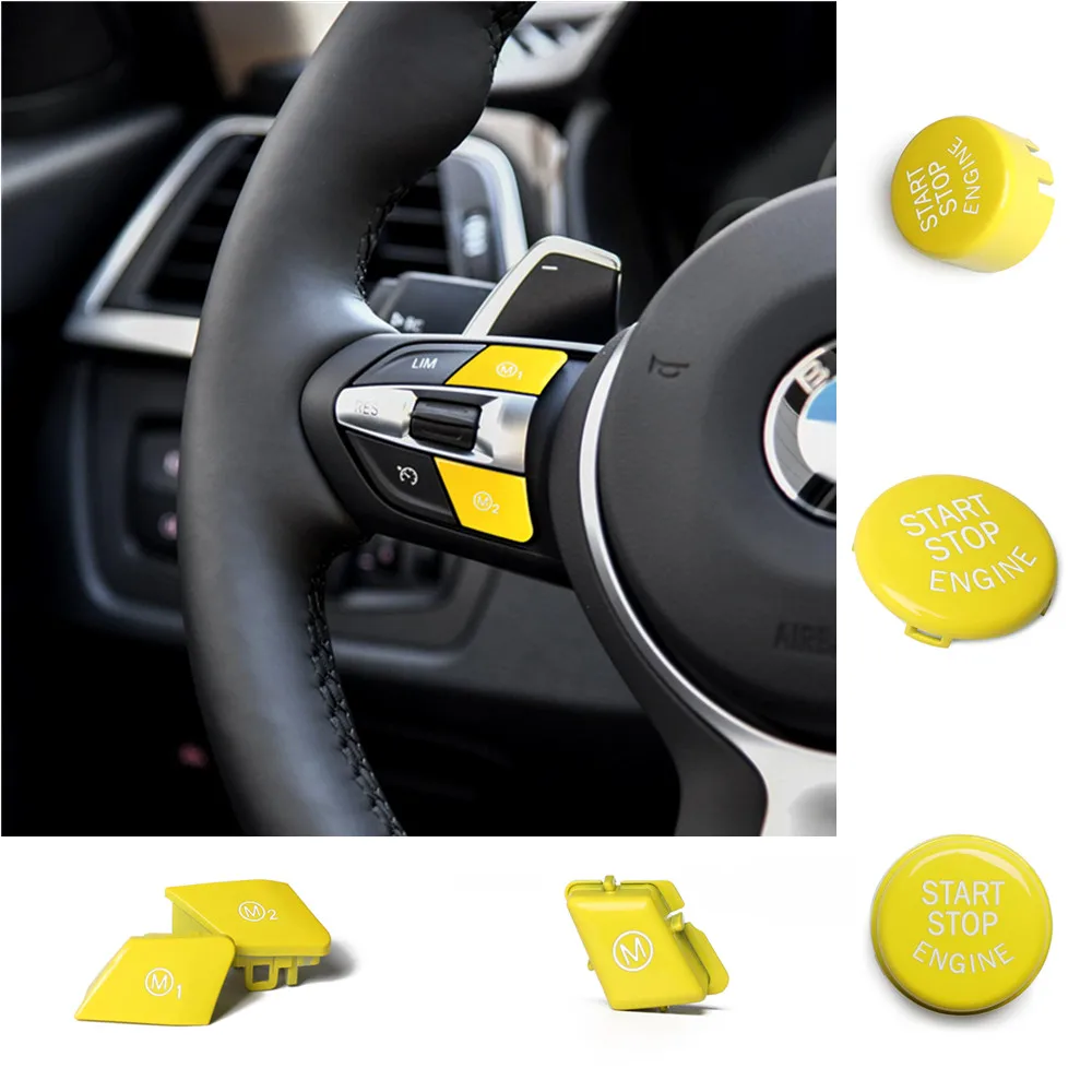 For BMW X3 X4 X5 E90 E92 E70 E60 E89 F10 F15 F30 M3 M4 Z4 Engine Start Stop Button Steering Wheel Yellow Switch Car Accessories