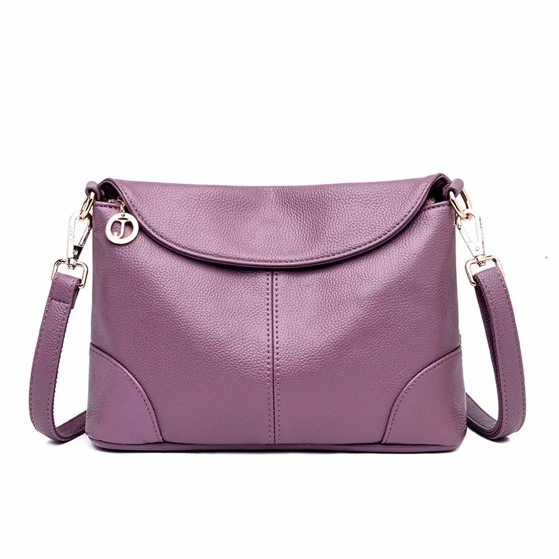 Женская сумка-мессенджер для женщин женская мягкая сумка через плечо из натуральной кожи женская откидная сумка - Цвет: Фиолетовый