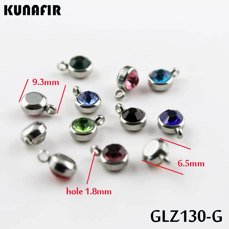 stainless steel small pendant with rhinestone lovely charms 12pcs mix color GLZ130