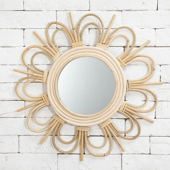 

Rattan Innovative Art Homestay Decoration Makeup Mirror Dressing Bathroom Wall Q9QF