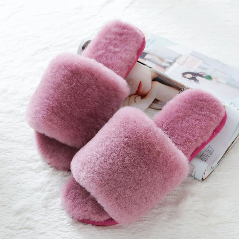 Фото 100% Натуральная Овчина зимние теплые меховые тапочки женская домашняя обувь