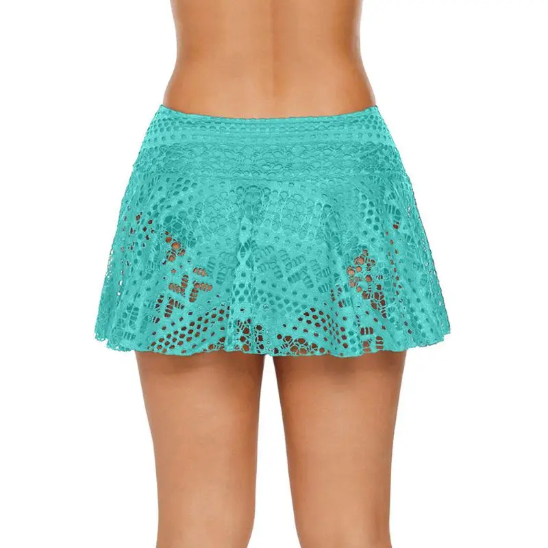 Женская мини-юбка с высокой талией, плиссированная, для плавания, для свинга, открытая, вязанная крючком, Цветочный, бикини, низ, сплошной цвет, купальник с короткой подложкой