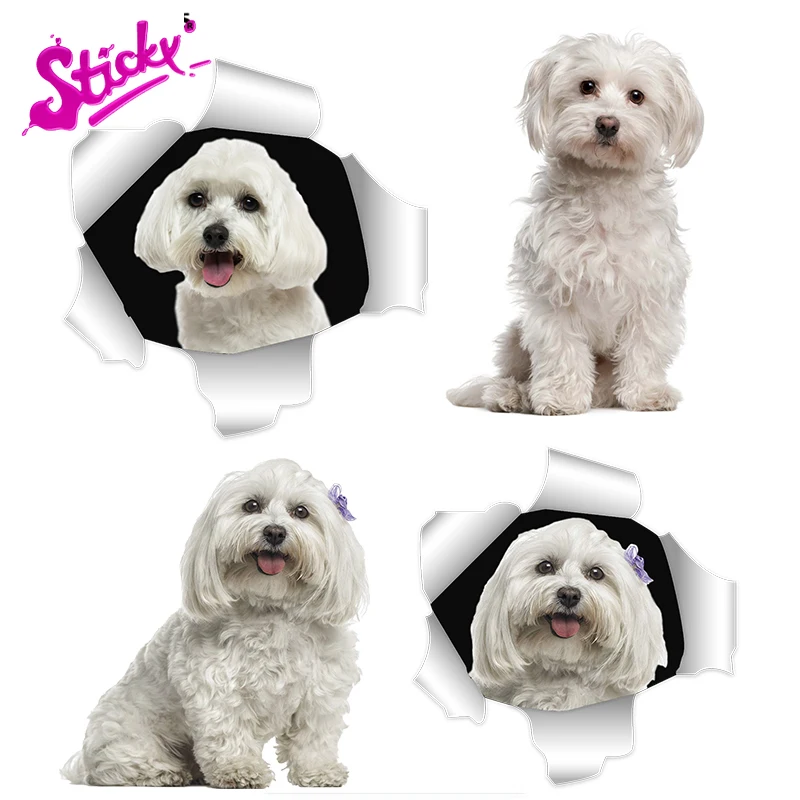 

Клейкая 3D наклейка Мальта щенок собака автомобиль Наклейка Декор мотоцикл внедорожник ноутбук багажник гитара ПВХ Виниловая наклейка
