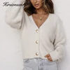 Hirsionsan-suéter Mohair de manga larga para mujer, Chaqueta corta de una sola botonadura, ropa de punto Flexible suave, novedad de 2022 ► Foto 1/6