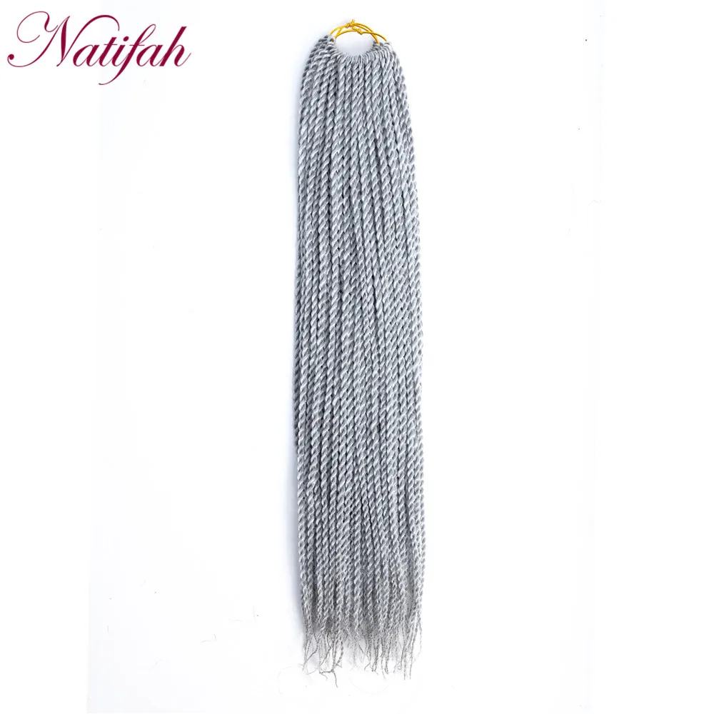 Natifah Сенегальские скрученные волосы, вязанные крючком косички 18inc. 30 корней/упаковка, Омбре, чистый цвет, косички, волосы для наращивания, косички - Цвет: # Серый