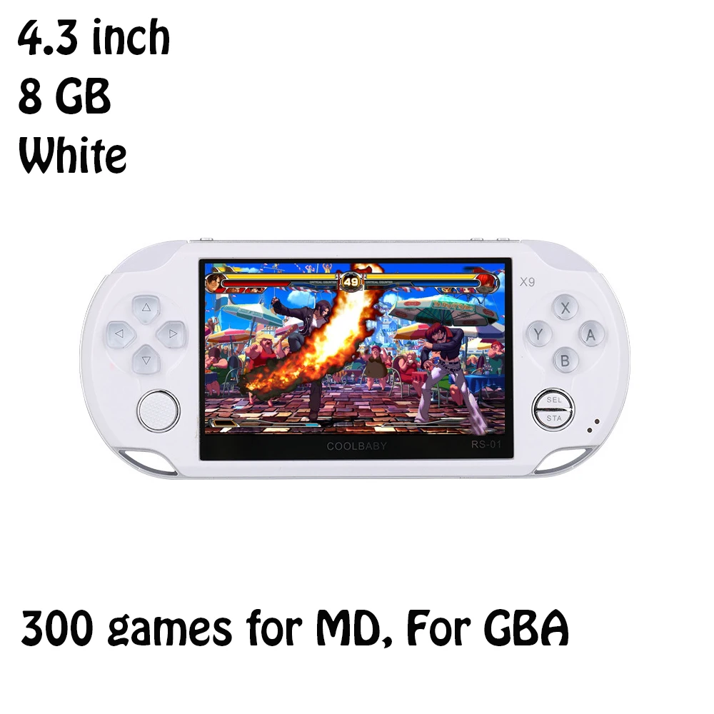 4.3 inch white 8GB RS-X9 КПК игры игроки 5,0 дюймовый экран игровая консоль встроенный 9463 классические игры прогресс Save/нагрузки 32 GB лучшее подарок - Цвет: 4.3 inch white 8GB
