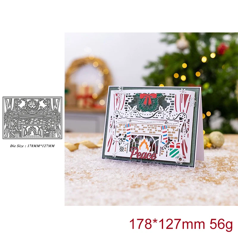

2021 Christmas Cut Die Christmas Fireplace Frame Metal Cutting Dies Diy Molds Scrapbooking Paper Making Die Cuts Crafts