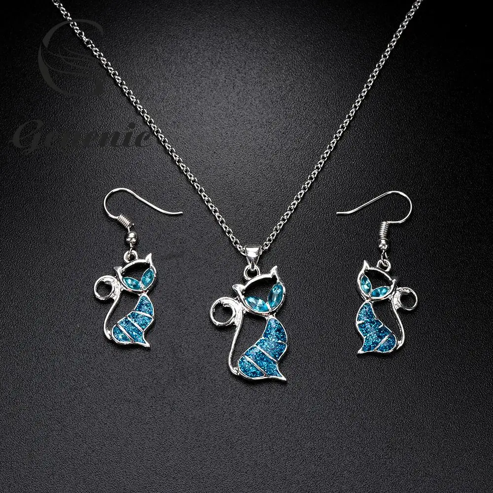 

1 pieza colgante con forma de gato bonito collar de ópalo azul joyería de moda Animal para mujer para regalo de Navidad de las muchachas de las señoras