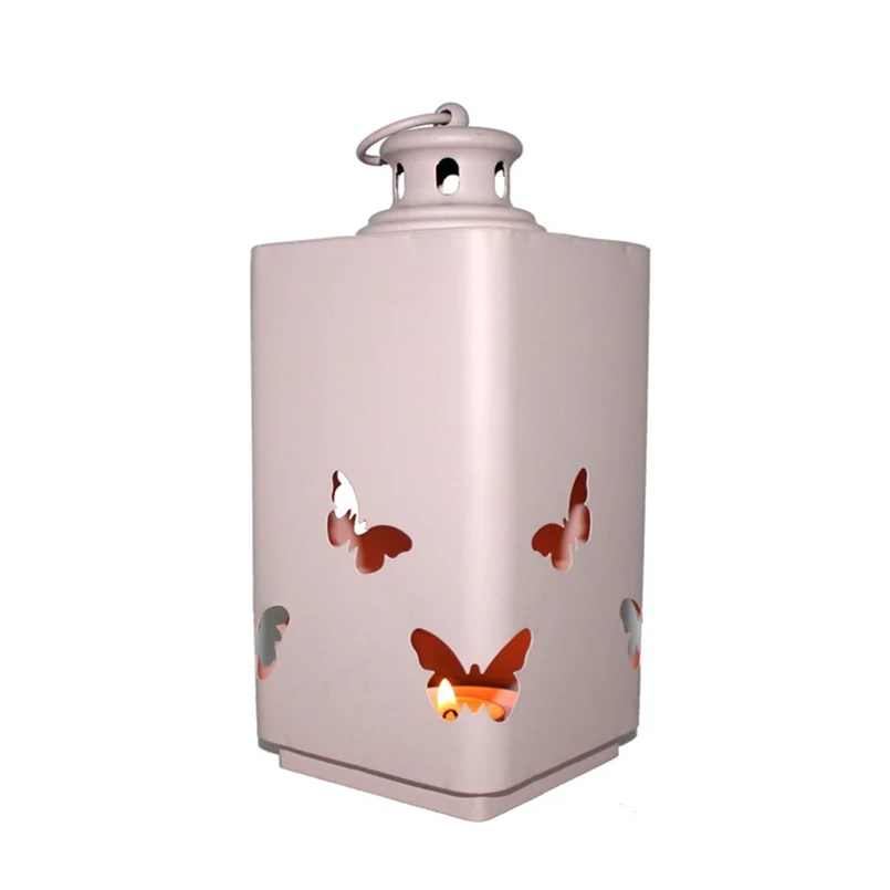 American candlestick wrought iron pink green metal candlestick lantern home decoration wind lamp candlestick lamp soft 30O16 (1)