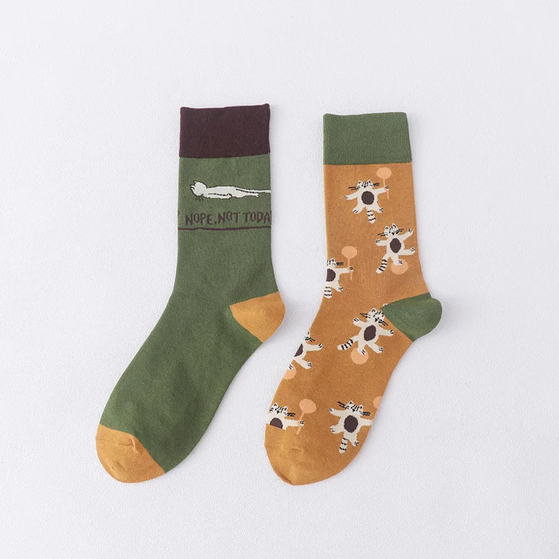 Trendy Pure Cotton High Tube Socks with Creative Cartoon Floral Design