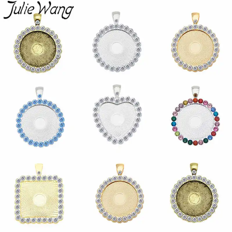Julie Wang 1PCS Rhinestone Cabochon Setting Alloy Tray Bezel Blank Charms With Glass Necklace Bracelet Jewelry Making Accessory | Украшения