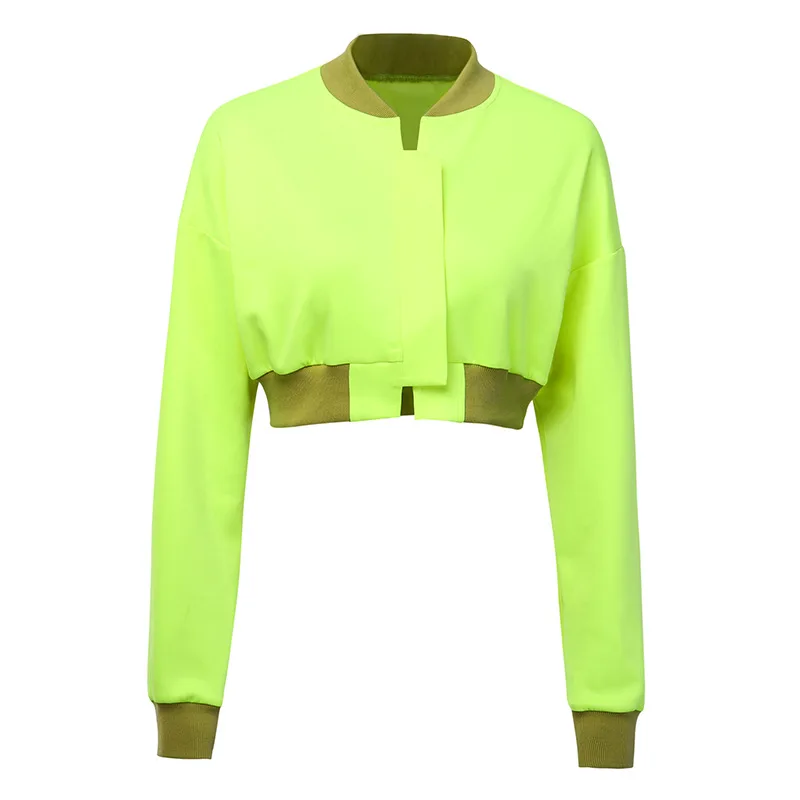 buy  New 2019 Autumn Winter Women Neon Jacket Long Sleeve Coats Crop Top Clothes Streetwear Casual Festi