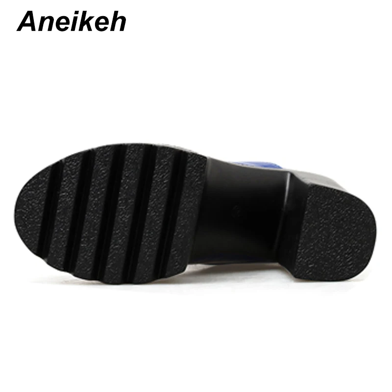 Aneikeh/ г. Модная женская обувь ботильоны обувь на платформе и высоком квадратном каблуке пикантные вечерние сапоги для верховой езды на молнии с круглым носком