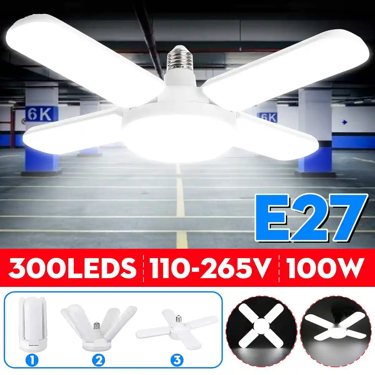 100 ワットledガレージライト折りたたみe27 電球 4 調節可能なファンブレード変形可能なワークショップ倉庫天井照明 6500 18k Ac110 265v Led Bulbs Tubes Aliexpress