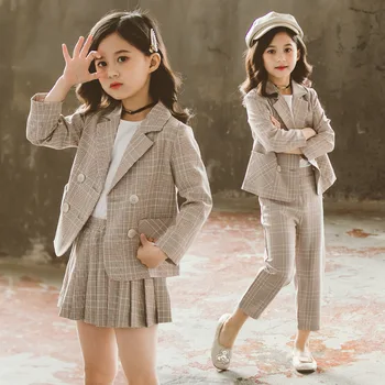 

winter autumn kid baby girls clothes teenager child jacket coat stripes Pleated skirt or straight pants 4 5 6 7 8 9 10 12 year