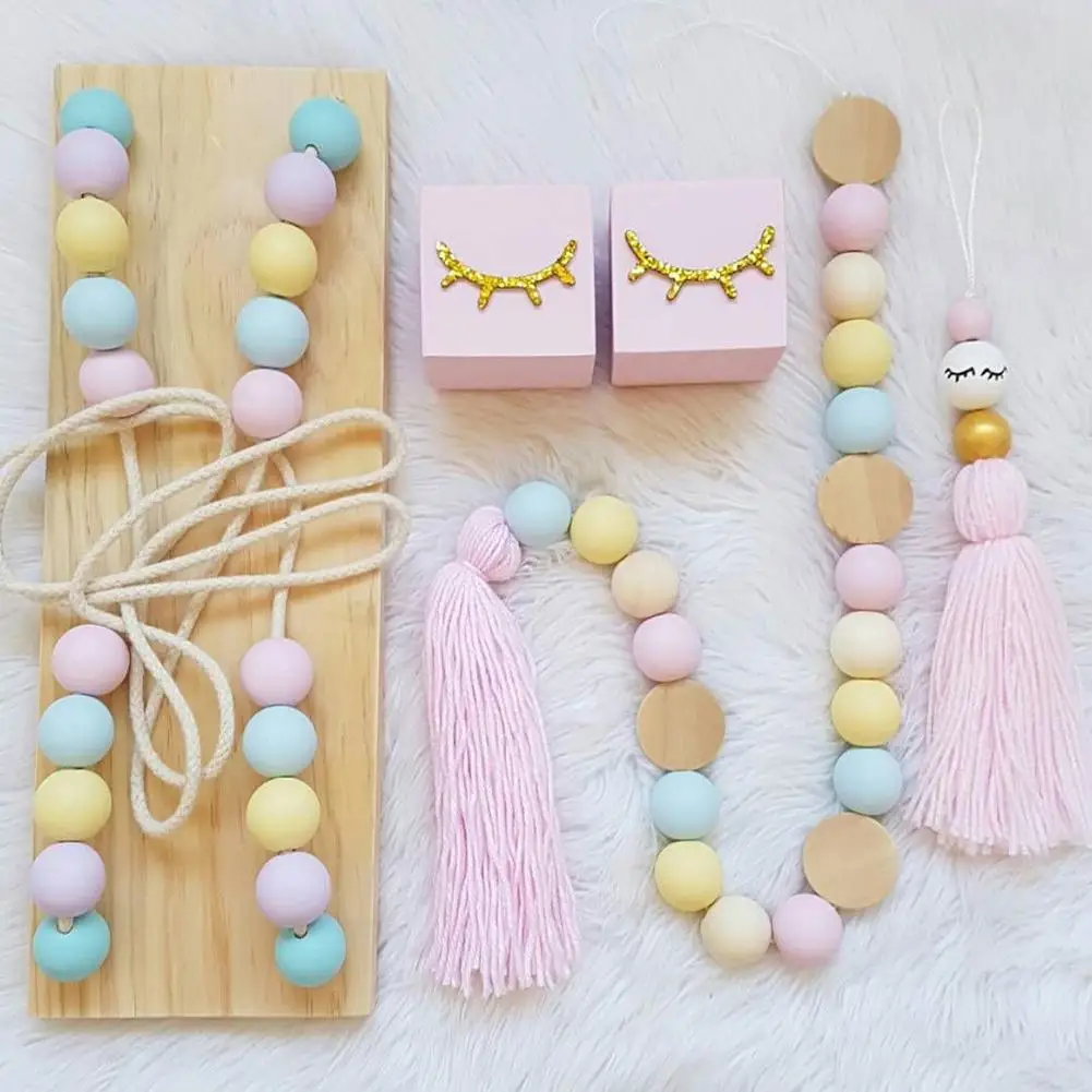 

Solid Wood Colorized Wooden Bead Plywood Shelf Children's Room Dolls Storage Display Rack Bedroom Wall Decorative Stand