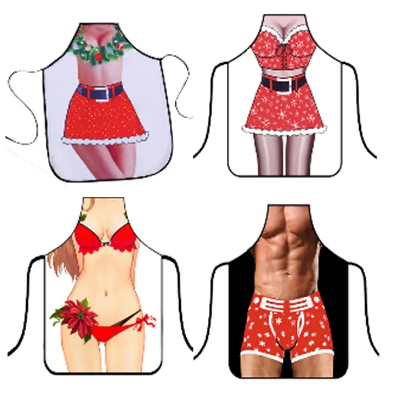 Christmas Kitchen Aprons Sexy and Funny Printed Aprons Baking Dinner Apron Womens Kitchen BBQ Cartoon