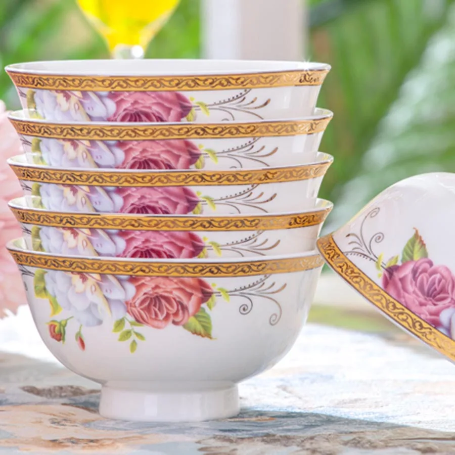 60 Heads jingdezhen ceramics Dinner Tableware Bone China Dishes Set Pot Rice Bowl  Salad Noodles Bowl Plate Dish Bowl Dinnerware