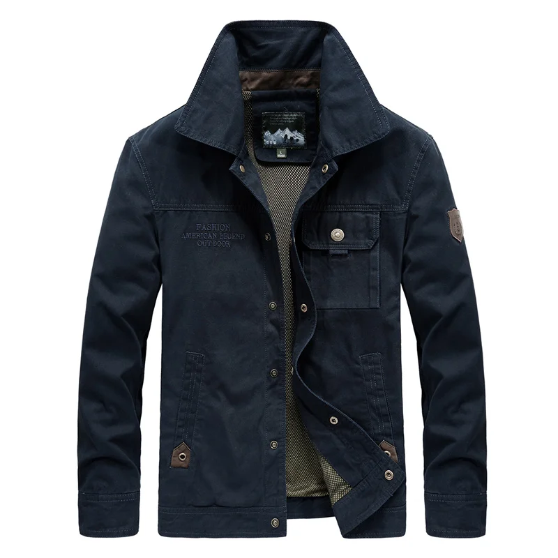 Navy Blue Осенне-зимняя мужская повседневная куртка на пуговицах с длинным рукавом, модная уличная приталенная винтажная ретро куртка из чистого хлопка, плотная, размера плюс - Цвет: Navy Blue
