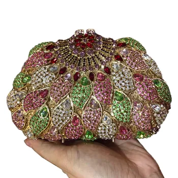 

Fashion Luxury Colorful Crystal Diamond Evening Bag Wedding Dress Bridal Diamond Chains Shoulder Handbags Womens Bags Handbags