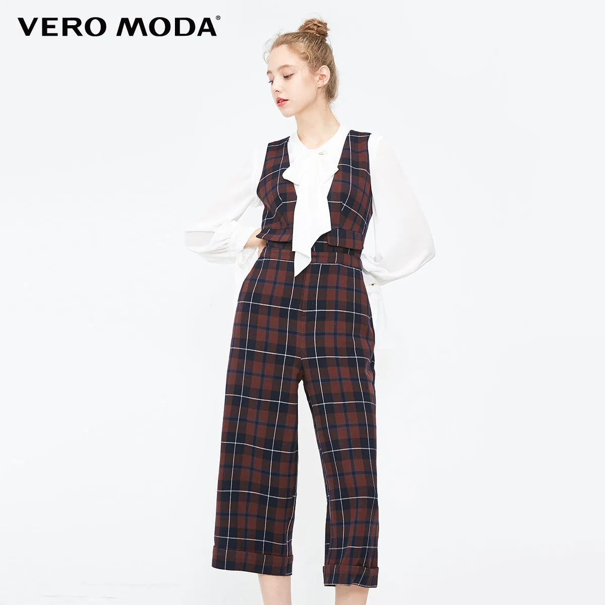 Vero Moda женские осенние клетчатые комбинезоны на пуговицах | 31849X504 - Цвет: Burnt caramel