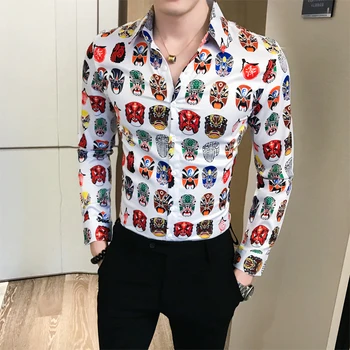 

2019 Retro Floral Printed Man Casual Shirts Fashion Classic Men Dress Shirt Breathable Men's Long Sleeve Brand Clothing S-3XL