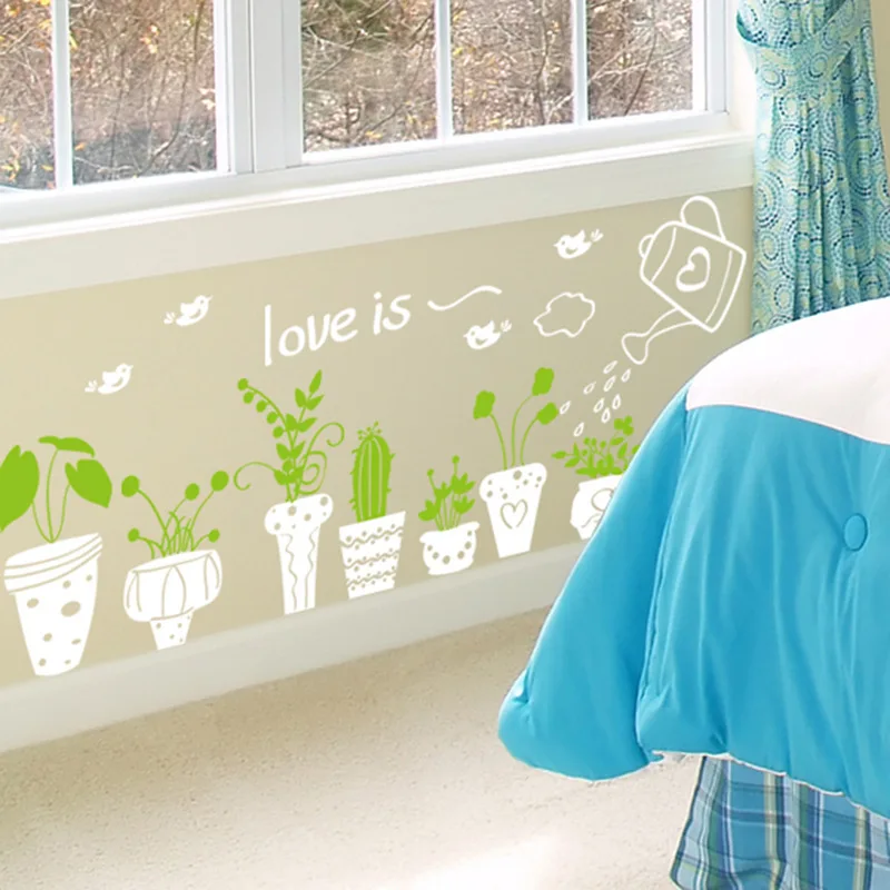 Tropical Rainforest Green Leaves plant Wall Sticker Decor Living Room Restaurant Seaside Plant Swallow Art decals murals | Дом и сад