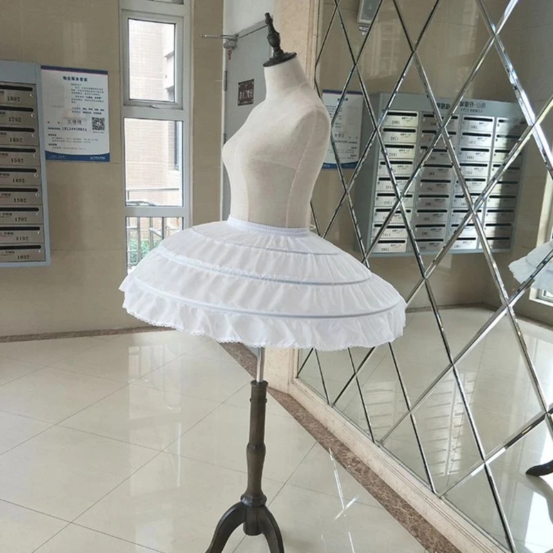 

Children Girls Hoops White Petticoat Wedding Dress Underskirt Elastic Waistband Drawstring A-Line Skirt Ruffles