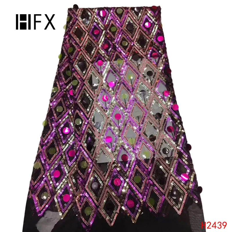 

HFX Latest French Lace Fabric 2019 High Quality Wedding African Lace Fabric With Sequins For Nigerian Lace F2439