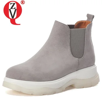 

ZVQ autumn new concise casual ankle boots outside comfortable mid heels platform kid suede slip-on women shoes drop shipping